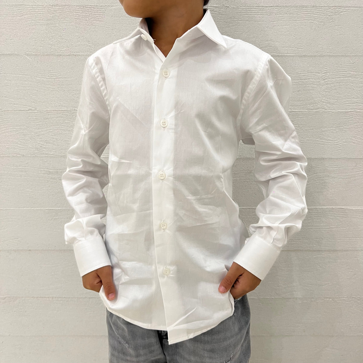 Camicia Bambino Maniche Lunghe Tinta Unita - Colletto A Risvolto E Taschino - Per Scuola E Feste - Taglie 110-164 - 2